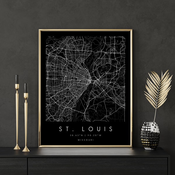 St. Louis Missouri, Digital Art Map, Digital Print Poster, Black and White City Map, Unique, Gift Map, Contemporary Map, Modern Map 2