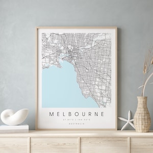 Melbourne Australien, Digitale Kunst Karte, Digitaldruck Poster, Blau weiß Stadt karte, Unikat, Geschenk karte, zeitgenössische Karte, Moderne Karte