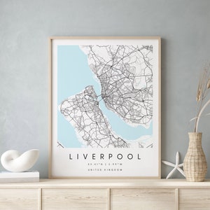 Liverpool United Kingdom, Printable City Map, Blue & White Wall Art, Modern Map Print, Travel Gift, Home Decor, Minimalist Poster