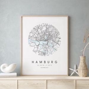 Hamburg Deutschland, Digital Art Map, Digitaldruck Poster, Blau-Weiß Stadtplan, Unikat, Geschenkkarte, Zeitgenössische Karte, Moderne Karte 1