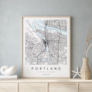 Portland Oregon, Printable City Map, Blue & White Wall Art, Modern Map Print, Travel Gift, Home Decor, Minimalist Poster