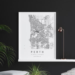 Perth Australien, Digitale Kunst Karte, Digitaldruck Poster, Schwarz-Weiß Stadt karte, Unikat, Geschenk karte, zeitgenössische Karte, Moderne Karte