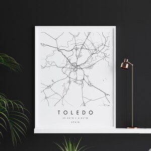 Toledo Spanien, Digitale Kunst Karte, Digitaldruck Poster, Schwarz-Weiß Stadt karte, Unikat, Geschenk karte, zeitgenössische Karte, Moderne Karte