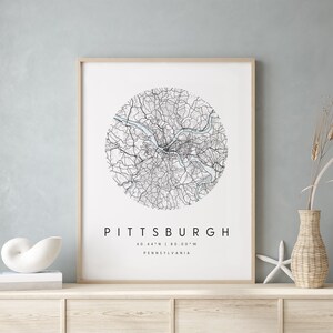 Pittsburgh Pennsylvania, Digital Art Map, Digitaldruck Poster, Blau-Weiß Stadt karte, Unikat, Geschenkkarte, Zeitgenössische Karte, Moderne Karte 2