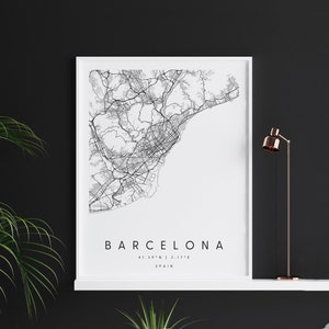 Barcelona Spanien, Digitale Kunst Karte, Digitaldruck Poster, Schwarz-Weiß Stadt karte, Unikat, Geschenk karte, zeitgenössische Karte, Moderne Karte