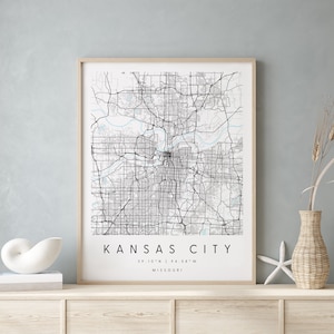 Kansas City Missouri, Printable City Map, Blue & White Wall Art, Modern Map Print, Travel Gift, Home Decor, Minimalist Poster