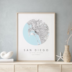 San Diego California, Printable City Map, Blue & White Wall Art, Modern Map Print, Travel Gift, Home Decor, Minimalist Poster 2