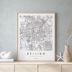 Peking China, Digitale Kunst Karte, Digitaldruck Poster, Blau und Weiß Stadt karte, Unikat, Geschenk karte, zeitgenössische Karte, Moderne Karte