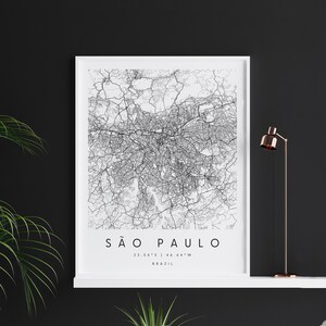 São Paulo Brasilien, Digitale Kunst Karte, Digitaldruck Poster, Schwarz-Weiß Stadt karte, Unikat, Geschenk karte, zeitgenössische Karte, Moderne Karte