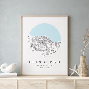Edimburgo Escócia, mapa de arte digital, pôster de impressão digital, mapa da cidade azul e branco, exclusivo, mapa de presentes, mapa contemporâneo, mapa moderno 2