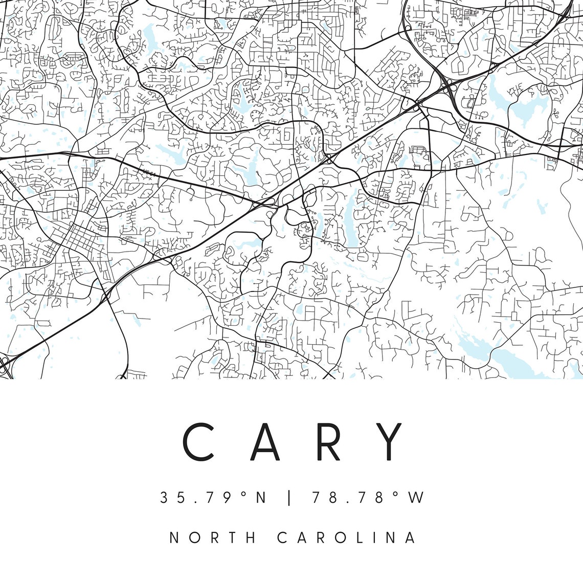 Cary North Carolina Digital Art Map Digital Print Poster Etsy UK