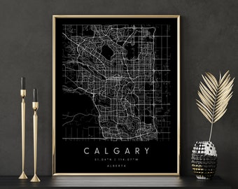 Calgary Alberta, Digital Art Map, Digital Print Poster, Black and White City Map, Unique, Gift Map, Contemporary Map, Modern Map 2