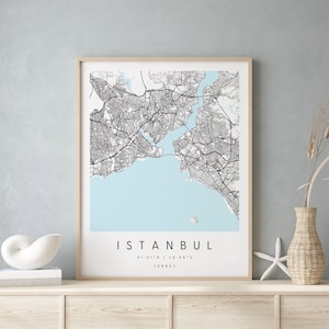 Istambul Turquia, mapa de arte digital, pôster de impressão digital, mapa da cidade azul e branco, exclusivo, mapa de presente, mapa contemporâneo, mapa moderno