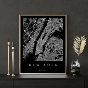 New York Manhattan, Carte d’art numérique, Affiche numérique, Plan de la ville en noir et blanc, Unique, Carte cadeau, Carte contemporaine, Carte moderne 2