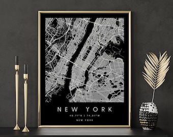 New York Manhattan, Digital Art Map, Digital Print Poster, Black and White City Map, Unique, Gift Map, Contemporary Map, Modern Map 2