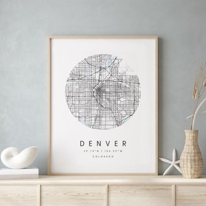 Denver Colorado, Digital Art Map, Digital Print Poster, Blue and White City Map, Unique, Gift Map, Contemporary Map, Modern Map 1
