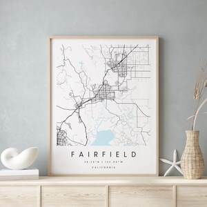 Fairfield California, Digital Art Map, Digital Print Poster, Blue and White City Map, Unique, Gift, Contemporary Map, Modern Map