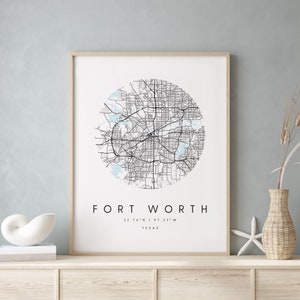 Fort Worth Texas, Printable City Map, Blue & White Wall Art, Modern Map Print, Travel Gift, Home Decor, Minimalist Poster 2