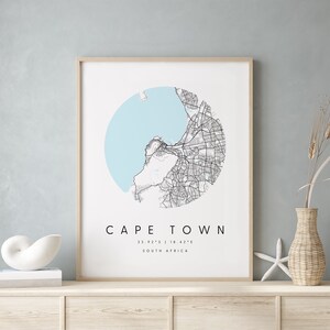 Kapstadt Südafrika, Digitale Kunst Karte, Digitaldruck Poster, Blau-Weiß Stadt karte, Unikat, Geschenkkarte, Zeitgenössische Karte, Moderne Karte 2
