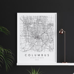 Columbus Ohio, Digitale Kunst Karte, Digitaldruck Poster, schwarz weiß Stadtplan, Unikat, GeschenkKarte, zeitgenössische Karte, moderne Karte