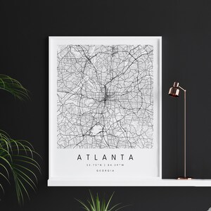Atlanta Georgia, Digitale Kunst Karte, Digitaldruck Poster, Schwarz-Weiß Stadt karte, Unikat, Geschenk karte, zeitgenössische Karte, Moderne Karte