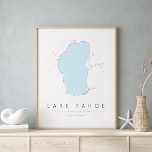 Lake Tahoe California, Digitale Kunst Karte, Digitaldruck Poster, Blau weiß Stadt karte, Unikat, Geschenk karte, zeitgenössische Karte, Moderne Karte 2