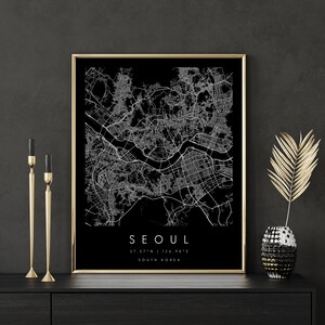 Seul, Coreia do Sul, mapa de arte digital, pôster de impressão digital, mapa da cidade em preto e branco, exclusivo, mapa de presentes, mapa contemporâneo, mapa moderno 2