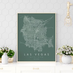 Las Vegas Nevada, Digitale Kunst Karte, Digitaldruck Poster, Grün und Weiß Stadtplan, Unikat, GeschenkKarte, zeitgenössische Karte, moderne Karte