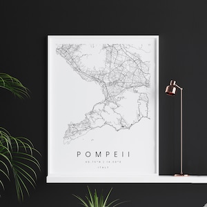 Pompeji Italien, Digitale Kunst Karte, Digitaldruck Poster, Schwarz-Weiß Stadt karte, Unikat, Geschenkkarte, Zeitgenössische Karte, Moderne Karte