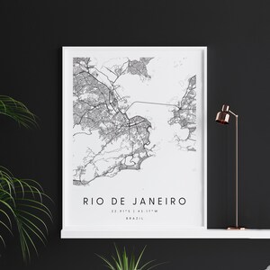 Rio de Janeiro Brasilien, Digitale Kunst Karte, Digitaldruck Poster, Schwarz-Weiß Stadt karte, Unikat, Geschenk karte, zeitgenössische Karte, Moderne Karte