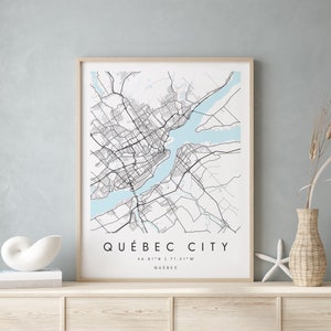 Quebec City Quebec, Digital Art Map, Digitaldruck Poster, Blau und Weiß Stadt karte, Unikat, Geschenk karte, zeitgenössische Karte, Moderne Karte
