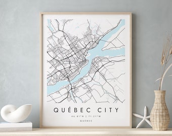 Quebec City Quebec, Printable City Map, Blue & White Wall Art, Modern Map Print, Travel Gift, Home Decor, Minimalist Poster
