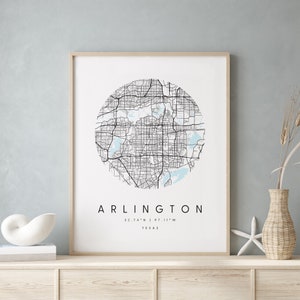 Arlington Texas, Digital Art Map, Digital Print Poster, Blue and White City Map, Unique, Gift Map, Contemporary Map, Modern Map 2