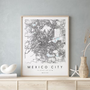 Mexico City Mexico, Printable City Map, Blue & White Wall Art, Modern Map Print, Travel Gift, Home Decor, Minimalist Poster