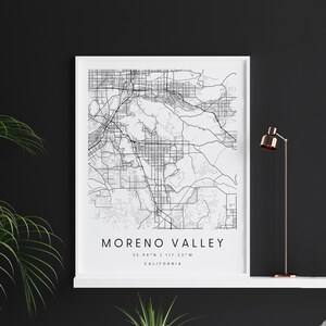 Moreno Valley Californië, Digitale Kunst kaart, Digitale Print Poster, Zwart-wit Stadskaart, Uniek, Gift Map, Hedendaagse Kaart, Moderne Kaart