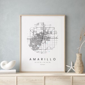 Amarillo Texas, Digital Art Map, Digital Print Poster, Blue and White City Map, Unique, Gift Map, Contemporary Map, Modern Map 2