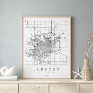 Lubbock Texas, Digital Art Map, Digital Print Poster, Blue and White City Map, Unique, Gift Map, Contemporary Map, Modern Map