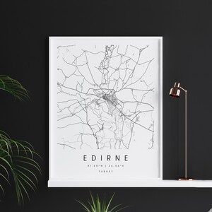 Edirne Türkei, Digitale Kunst Karte, Digitaldruck Poster, Schwarz-Weiß Stadt karte, Unikat, Geschenk karte, zeitgenössische Karte, Moderne Karte