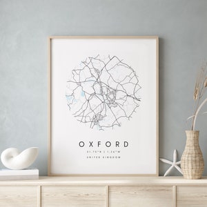 Oxford United Kingdom, Digital Art Map, Digitaldruck Poster, Blau weißEr Stadtplan, Unikat, Geschenkkarte, Zeitgenössische Karte, Moderne Karte 1