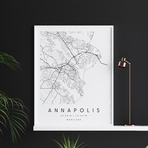 Annapolis Maryland, Digitale Kunst Kaart, Digital Print Poster, Zwart-Wit Stadskaart, Uniek, Gift Map, Hedendaagse Kaart, Moderne Kaart