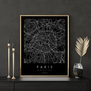 Paris Frankreich, Digitale Kunst Karte, Digitaldruck Poster, schwarz weiß Stadtplan, Unikat, GeschenkKarte, zeitgenössische Karte, moderne Karte
