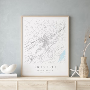 Bristol Tennessee, Printable City Map, Blue & White Wall Art, Modern Map Print, Travel Gift, Home Decor, Minimalist Poster