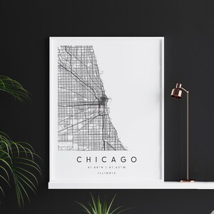 Chicago Illinois, Digitale Kunst Karte, Digitaldruck Poster, Schwarz-Weiß-Stadtplan, Unikat, Geschenkkarte, zeitgenössische Karte, moderne Karte