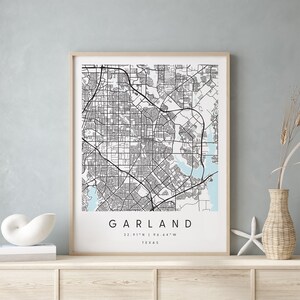 Garland Texas, Printable City Map, Blue & White Wall Art, Modern Map Print, Travel Gift, Home Decor, Minimalist Poster