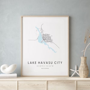 Lake Havasu City Arizona, Mapa de arte digital, Póster impreso digital, Mapa de la ciudad azul y blanco, Único, Mapa de regalo, Mapa contemporáneo, Mapa moderno 1