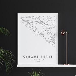 Cinque Terre Italien, Digital Art Map, Digitaldruck Poster, Schwarz-Weiß Stadtplan, Unikat, Geschenkkarte, Zeitgenössische Karte, Moderne Karte