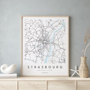 Strasbourg France, Digital Art Map, Digital Print Poster, Blue and White City Map, Unique, Gift Map, Contemporary Map, Modern Map