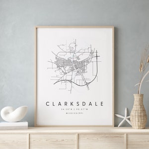Clarksdale Mississippi, Digital Art Map, Digital Print Poster, Blue and White City Map, Unique, Gift Map, Contemporary Map, Modern Map 2