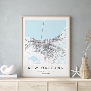 New Orleans Louisiana, Printable City Map, Blue & White Wall Art, Modern Map Print, Travel Gift, Home Decor, Minimalist Poster