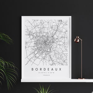 Bordeaux Frankreich, Digitale Kunst Karte, Digitaldruck Poster, Schwarz-Weiß Stadt karte, Unikat, Geschenk karte, zeitgenössische Karte, Moderne Karte